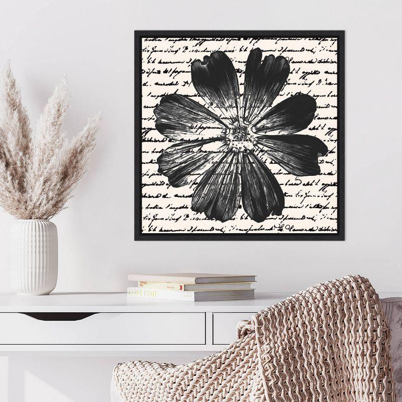 Inky Floral IV Black and White Abstract Canvas Print with Floater Frame