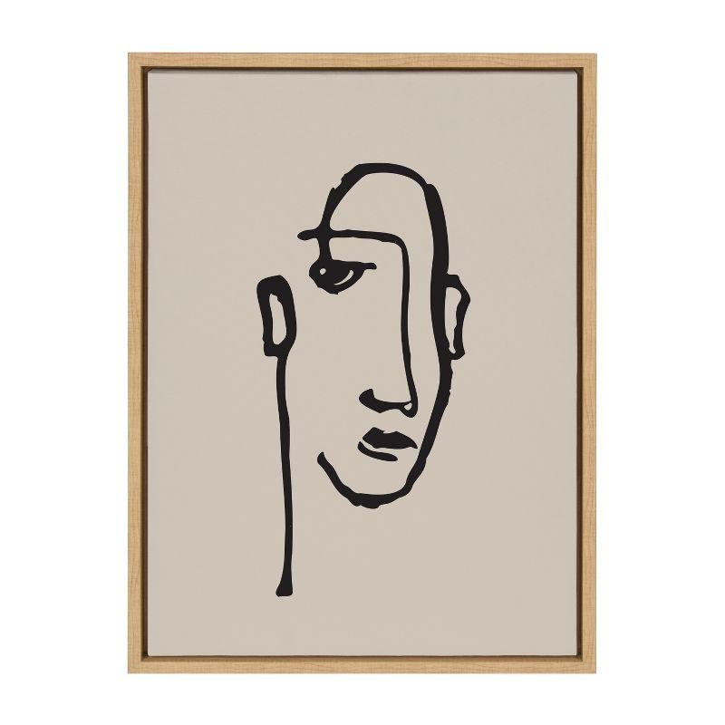 Kate and Laurel Sylvie Minimalist Neutral Line Art Drawing Face Framed Canvas by The Creative Bunch Studio, 18x24, Natural