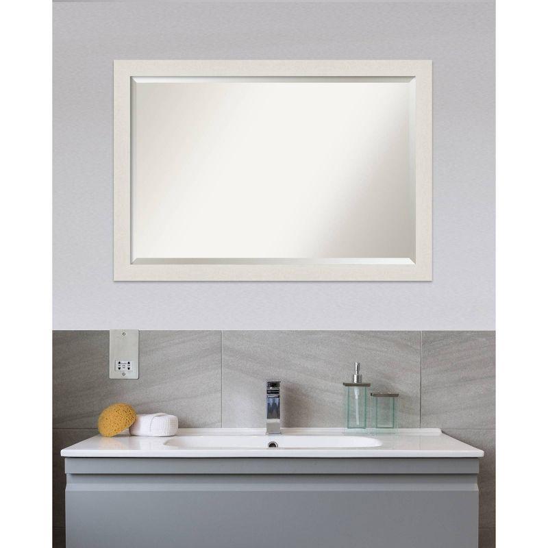 39" x 27" Rustic Plank White Framed Bathroom Vanity Wall Mirror - Amanti Art: Wall Mounted, Includes Hardware