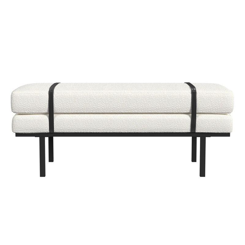 HomePop Upholstered Bench Cream Boucle/Black: Rectangle Ottoman for Bedroom, Entryway, End of Bed
