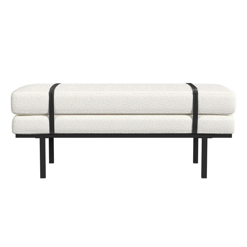 Cream Boucle Upholstered Bench with Black Metal Base