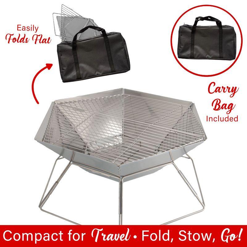 Brentwood 20-In. Stainless Steel Portable Folding Charcoal BBQ Grill and Outdoor Fire Pit with Carry Bag, BB-6X20SS in Silver