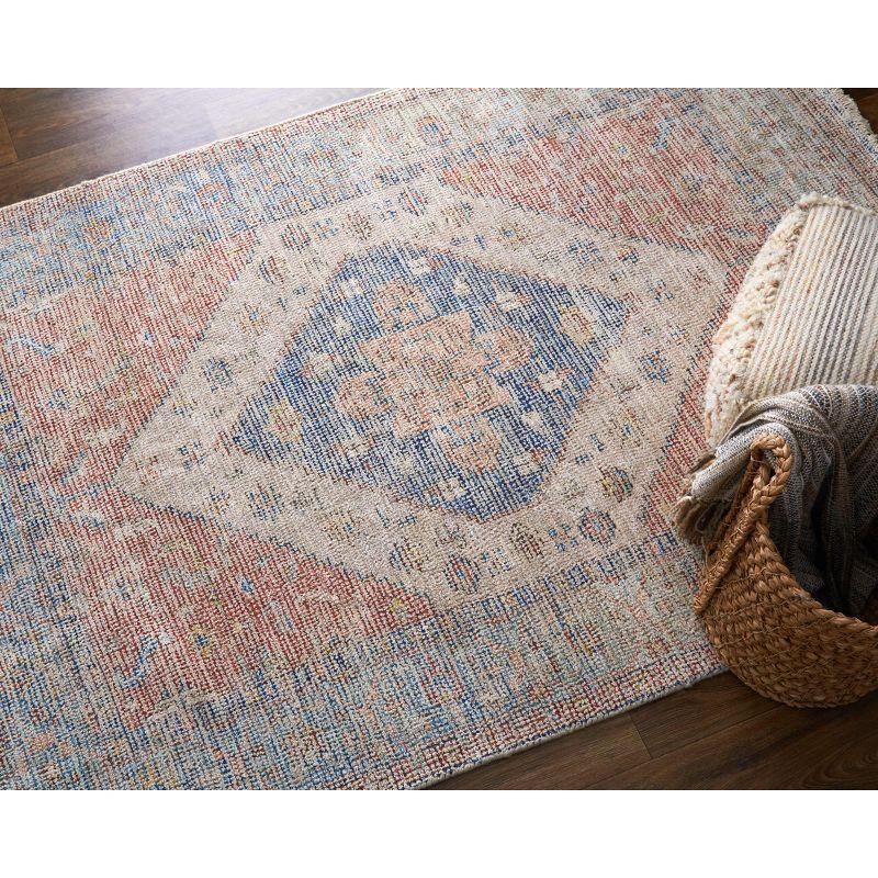 Caldwell Distressed Ivory Blue Red Wool Area Rug