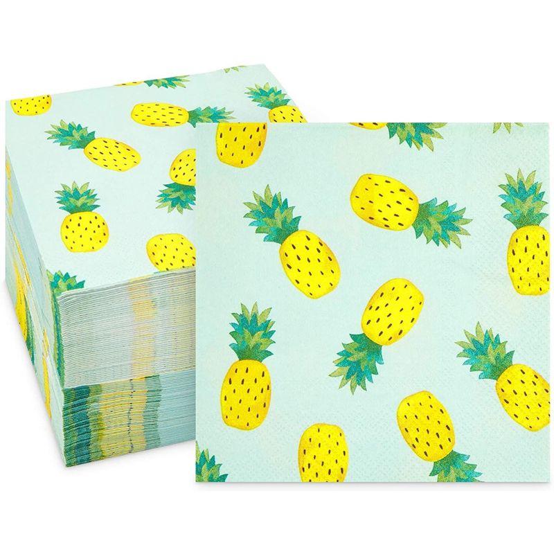 Yellow Pineapple Print 3-Ply Cocktail Napkins, 5 Inch, 100 Pack