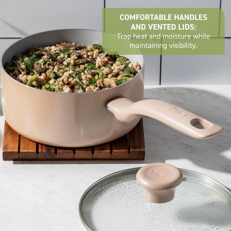 T-Fal 12pc Simply Cook Ceramic Cookware Set Beige: Nonstick Pots & Pans, Tempered Glass Lids, Ergonomic Handles