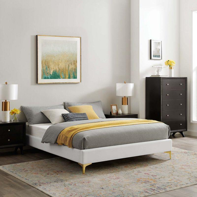 Modway Sutton Queen Bed Frame – Performance Velvet Upholstery with Wood Slats