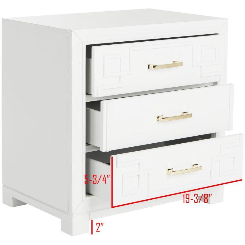 Raina 3 Drawer Greek Key Nightstand - FOX6278 - White - Safavieh Couture