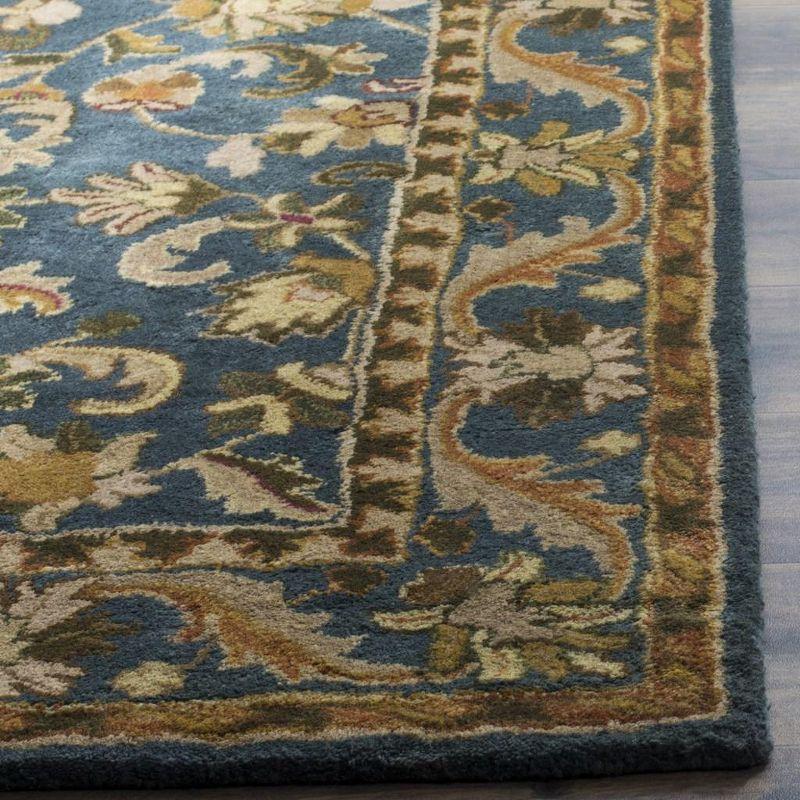 Elegant Blue and Gold Handmade Wool Square Rug, 6' x 6'