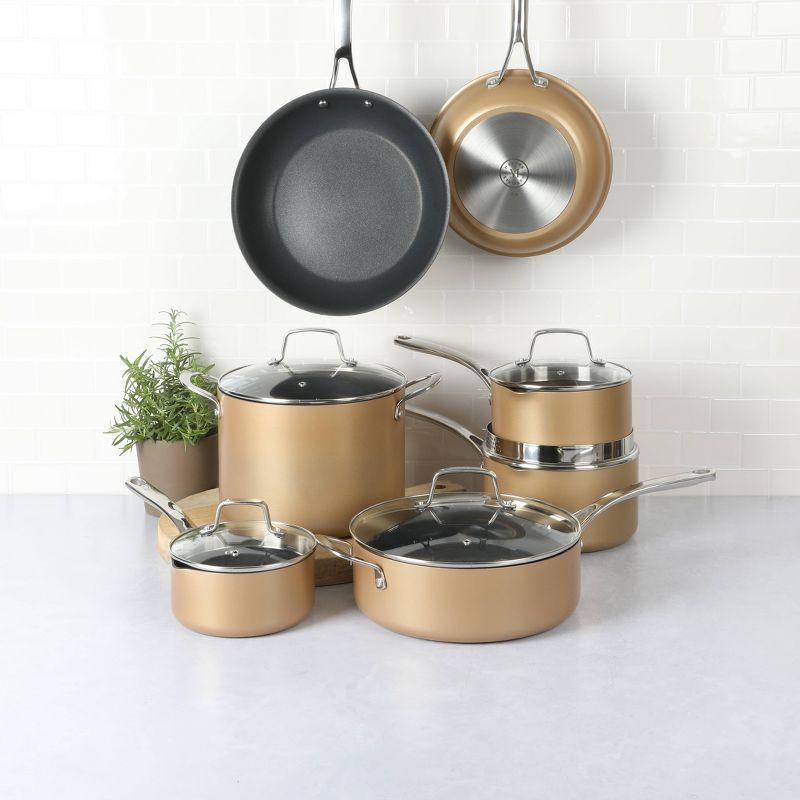 Martha Stewart 12pc Aluminum Hard Anodized Nonstick Cookware Set Copper Black Interior: Induction Safe, Skillets & Pans