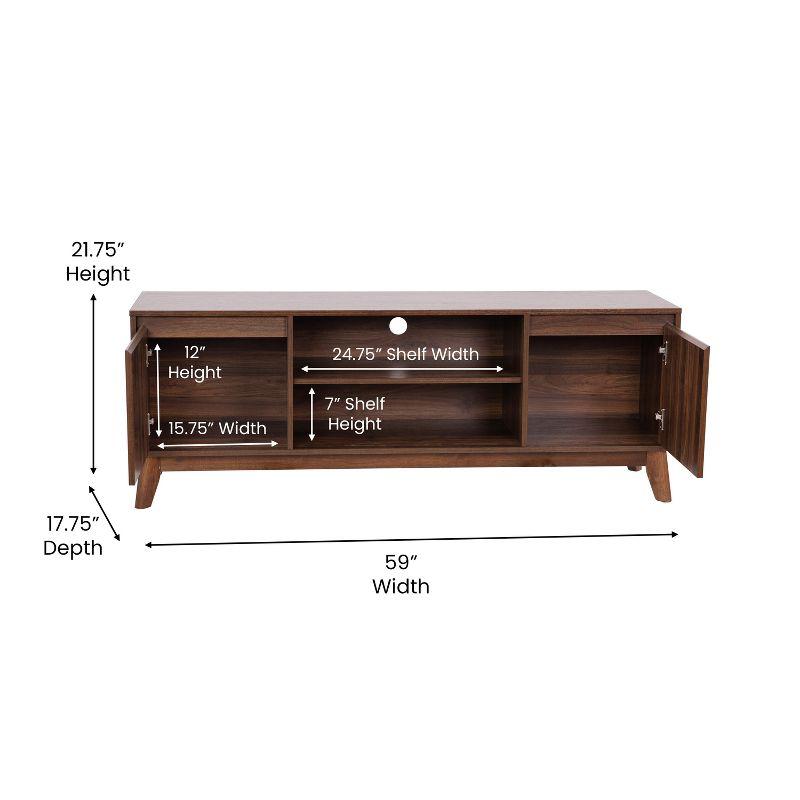 Flash Furniture Hatfield Mid-Century Modern TV Stand for up to 64 inch TV's - 60 Inch Media Center with Adjustable Center Shelf and Dual Soft Close Doors