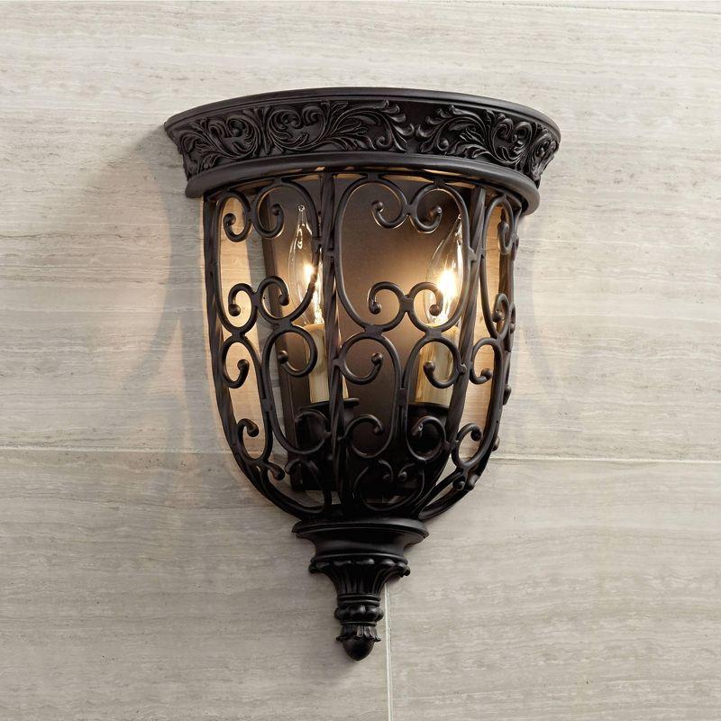 Franklin Iron Works French Scroll Rustic Wall Light Sconce Rubbed Bronze Hardwire 10 1/2" Fixture for Bedroom Bathroom Vanity Reading Living Room Home