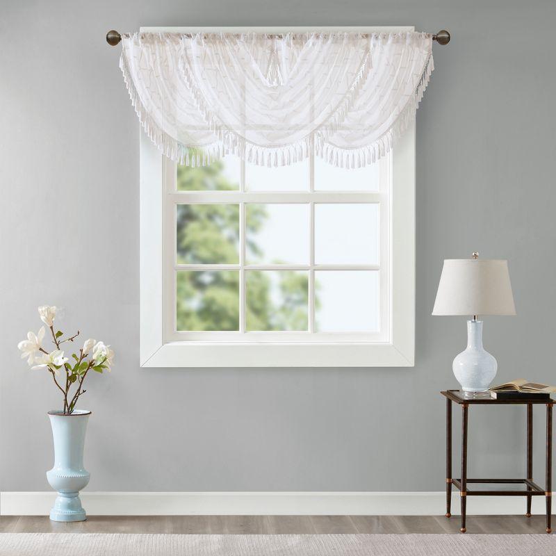 Madison Park Irina Diamond Sheer Embroidered Waterfall Valance