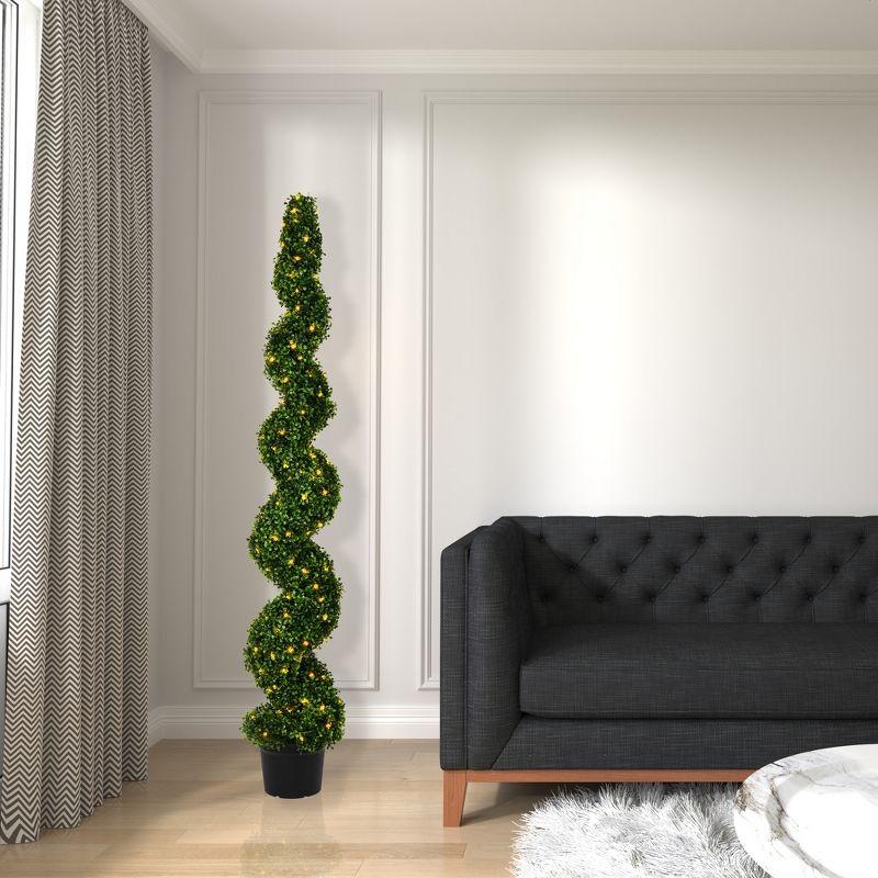 Vickerman 6' Artificial Potted Green Boxwood Spiral Tree. In a 9.5"Lx9.5"Wx7.5"H base.