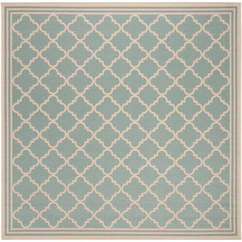 Beach House BHS121 POWER LOOMED Indoor/Outdoor Area Rug - Aqua/Cream - 8'x8' - Safavieh