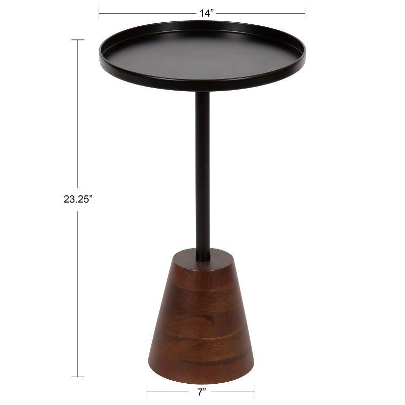 Kate and Laurel Tira Round Metal Side Table, 14x14x24, Black and Walnut Brown
