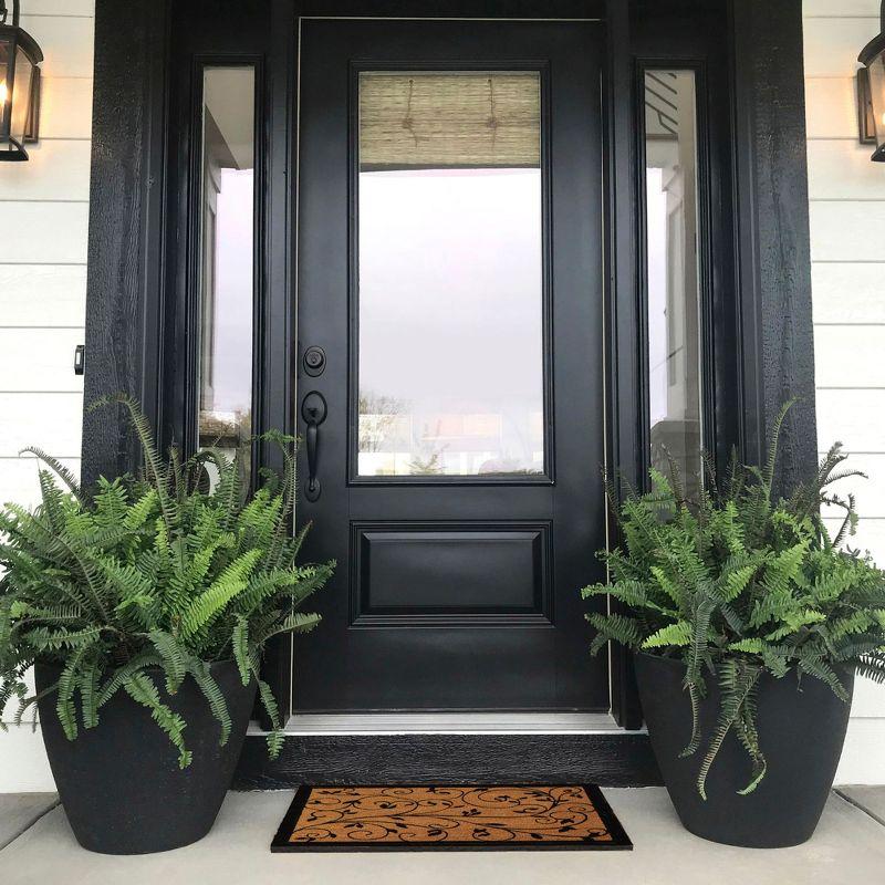 Natural Coir Outdoor Doormat with Black Leafy Vine Print