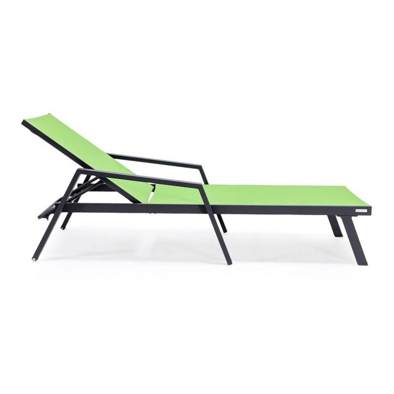 LeisureMod Marlin Patio Sling Chaise Lounge Chair With Arms in Black Aluminum