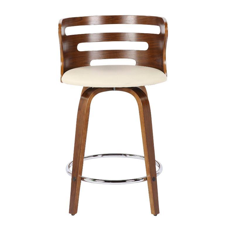 LumiSource Set of 2 Cosini Upholstered Counter Height Barstools Cream/Walnut: Swivel, Wood Legs, Faux Leather