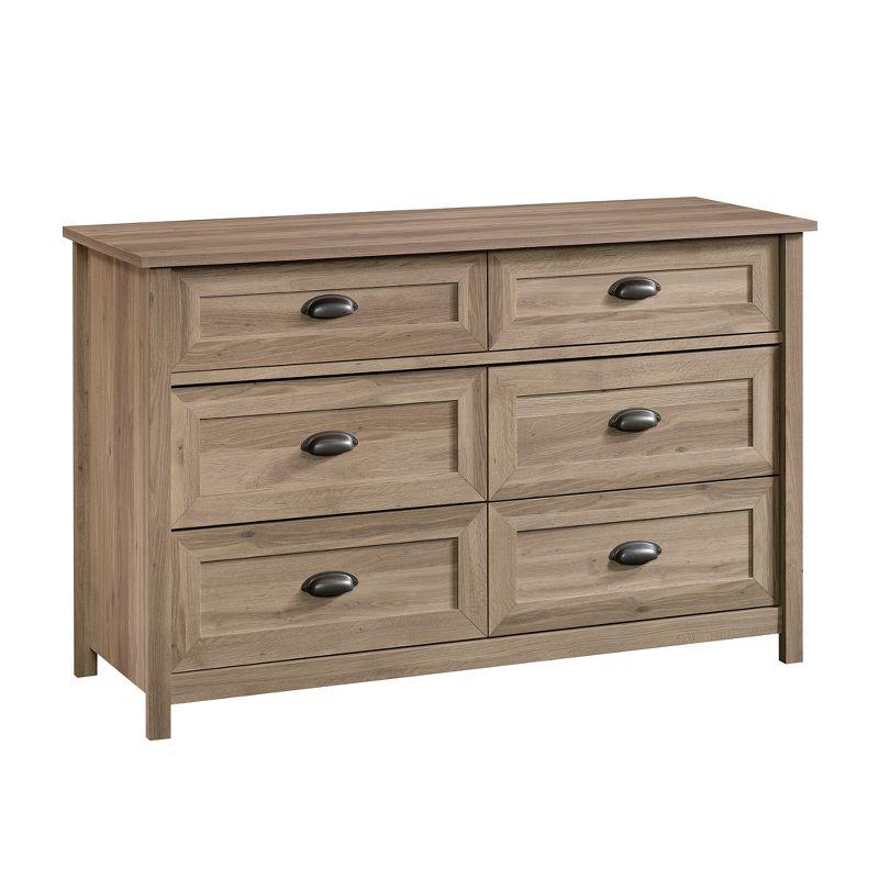 Sauder County Line Dresser Salt Oak Finish: 6-Drawer Storage, Laminated Particle Board, Adult Assembly Required