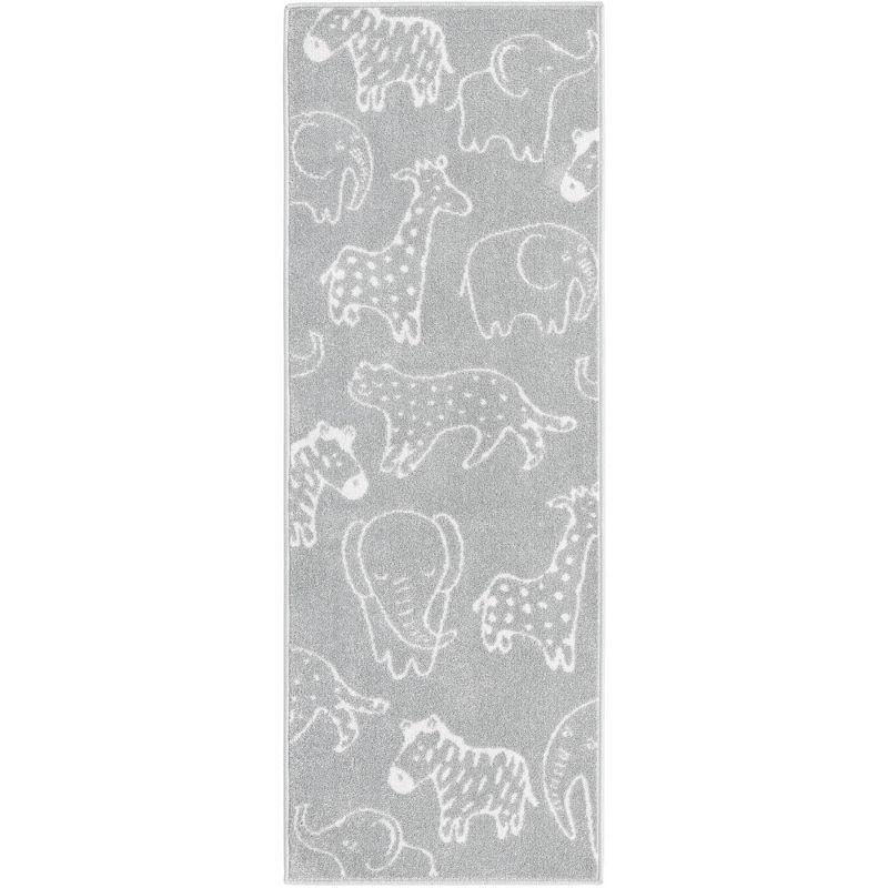 Whimsy Safari Animals Gray/Ivory Kid Rug