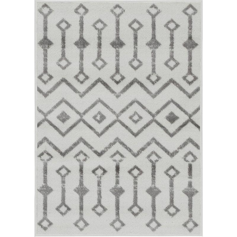 Ivory Rectangular Moroccan Trellis Stain-Resistant Rug