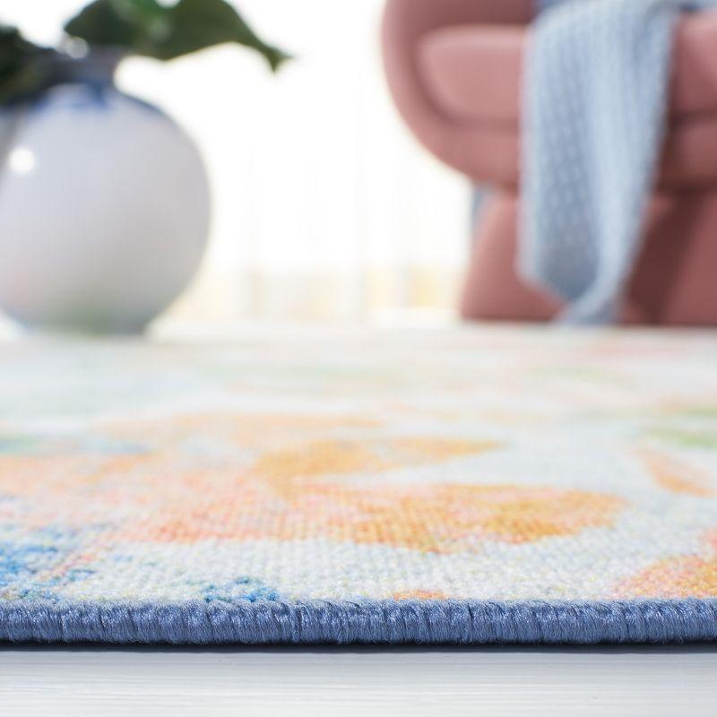 Handmade Blue Abstract Washable Synthetic Area Rug