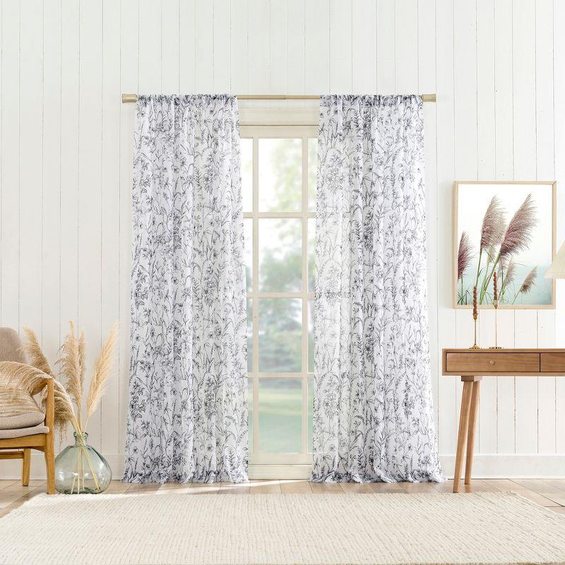 No. 918 Sheer Ambree Vintage Floral Rod Pocket Curtain Panel