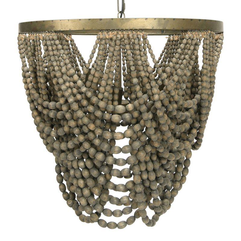 Gray Draped Wood Bead 2-Tier Chandelier