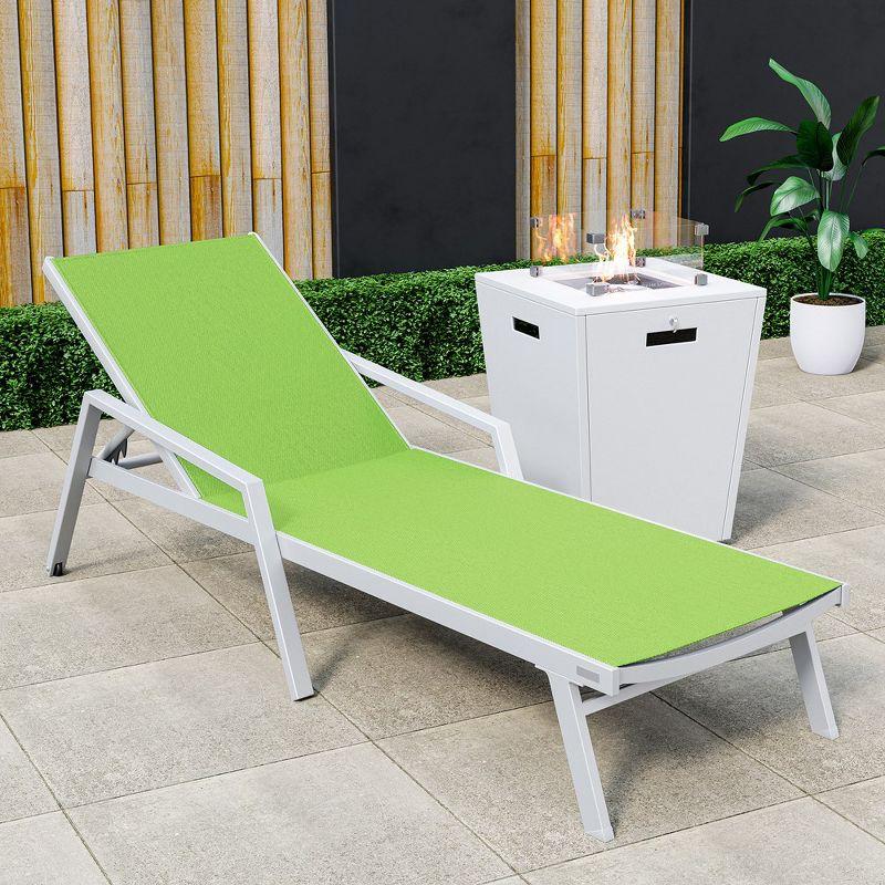 Marlin Green Mesh Aluminum Outdoor Chaise Lounge with Fire Pit Table