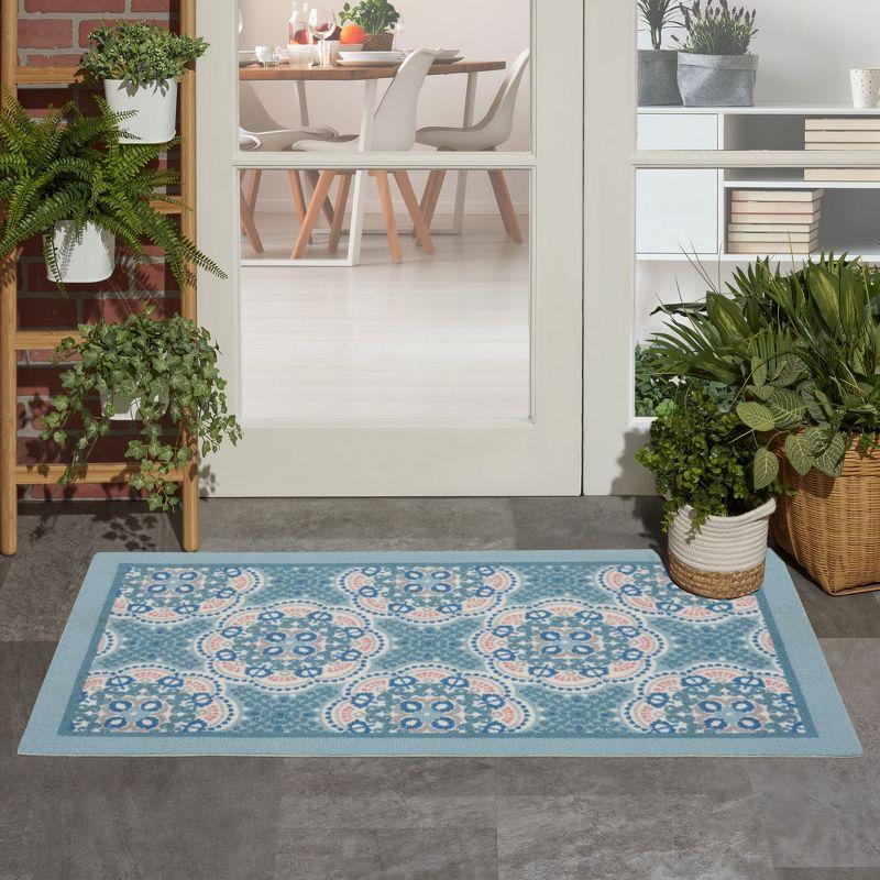 Waverly Floral Blue Outdoor Area Rug