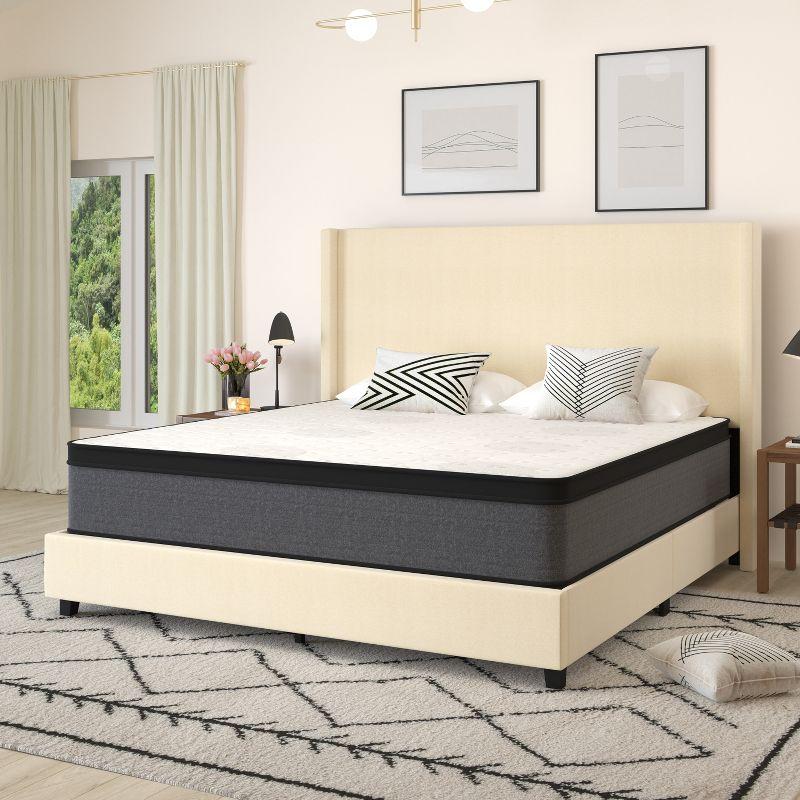 Merrick Lane 13" Euro Top King Size Mattress in a Box with Hybrid Pocket Spring and Foam Design for Supportive Pressure Relief