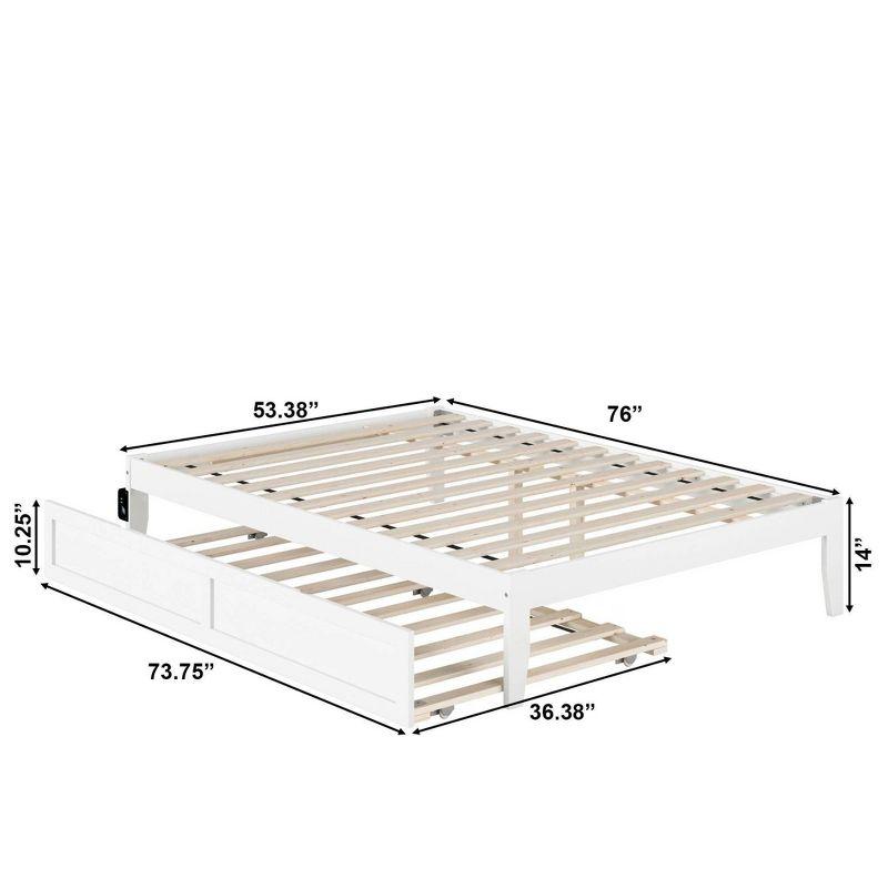 Elegant Full-Size White Platform Bed with Twin Trundle and USB Charging