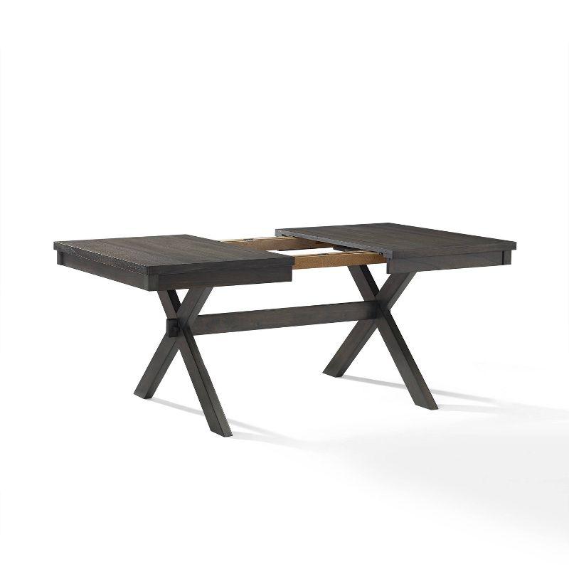 Crosley Hayden Extendable Dining Table Slate: Rustic Farmhouse Style, Seats 8 with Leaf, MDF & Rubberwood