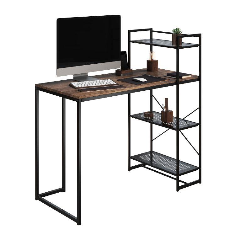 Lavish Home All-in-One Industrial Computer Desk with Shelves, Brown/Black