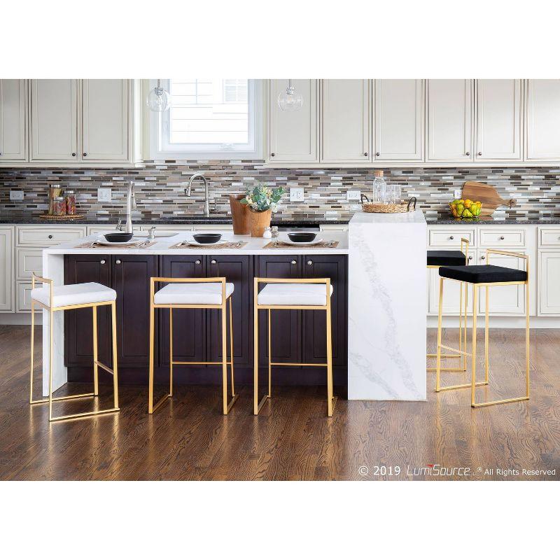 34" Set of 2 Fuji Contemporary Stackable Barstools Gold/Black Velvet - LumiSource: Cosmopolitan, Upholstered, Metal