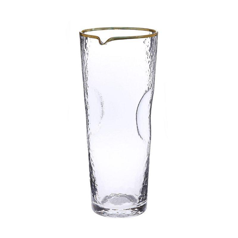 Pebbled Clear Glass Water Pitcher with Gold Rim