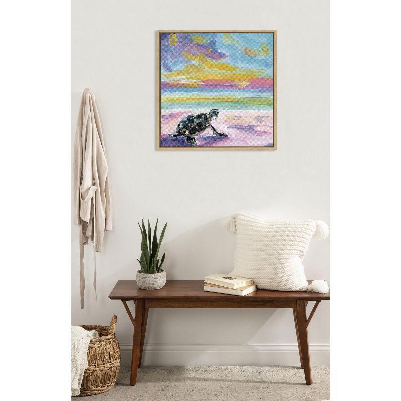 Kate and Laurel Sylvie Sunset Sea Turtle Framed Canvas by Rachel Christopoulos, 22x22, Natural