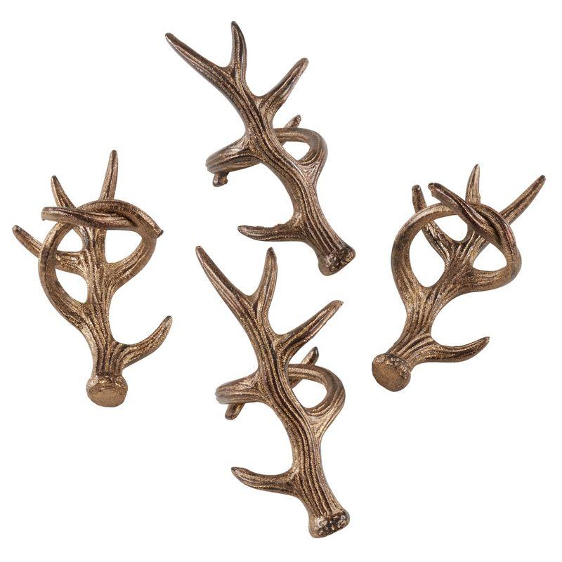 Bronze Antler Design Rustic Napkin Rings Set of 4