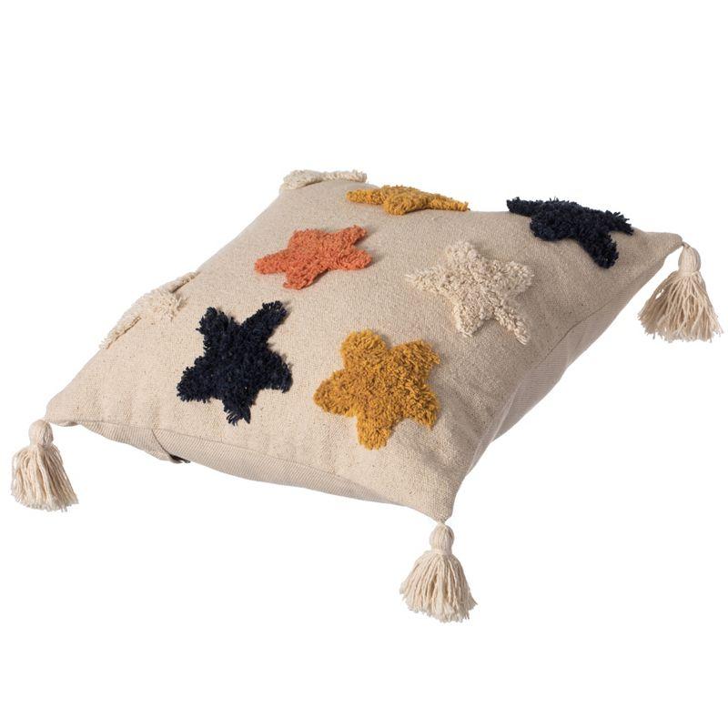 16" Handwoven Cotton Throw Pillow Cover with Tufted designs and Side Tassels