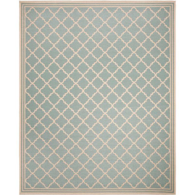 Beach House BHS121 Power Loomed Indoor/Outdoor Area Rug - Aqua/Cream - 6'7"x9'2" - Safavieh