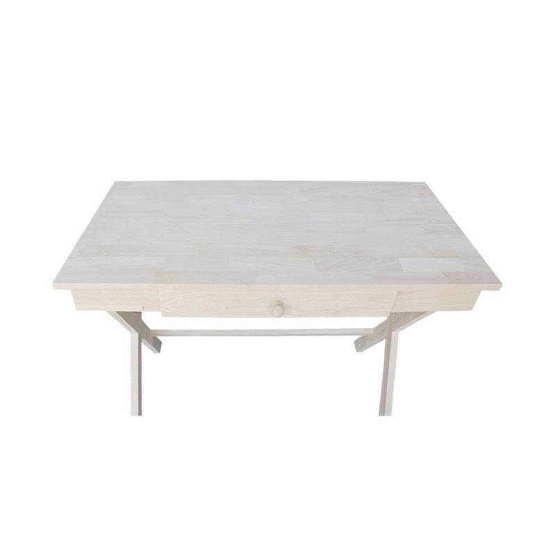 Cross Leg Desk Unfinished - International Concepts: Rubberwood Writing Desk with Drawer, Hardwood Frame