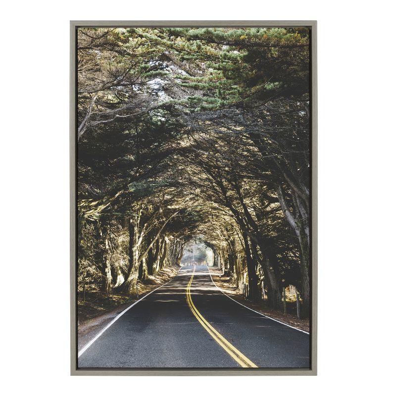 Road Tripping Forest Landscape Framed Canvas Print, 23x33, Gray