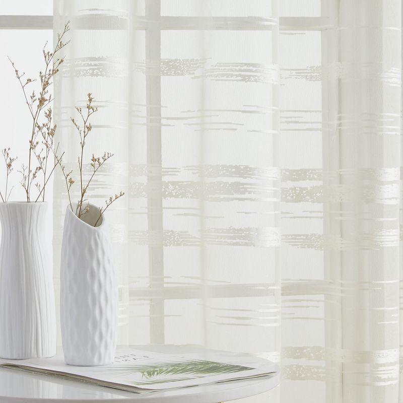 HLC.ME Broadway Stripe Decorative Semi Sheer Light Filtering Grommet Window Treatment Curtain Panels - Set of 2 - White, 54 W x 96 L