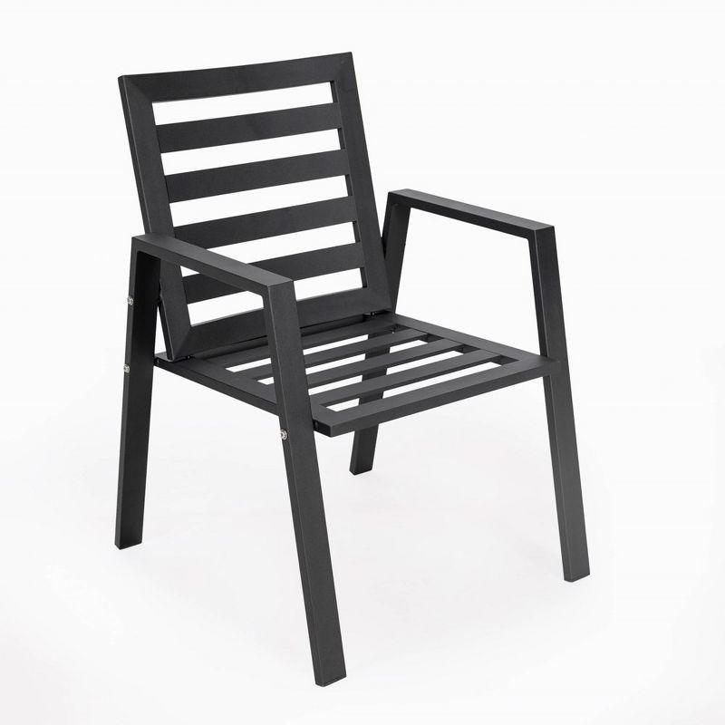 LeisureMod Chelsea Modern Patio Dining Armchair in Aluminum with Removable Cushions Set of 2 in Charcoal Blue