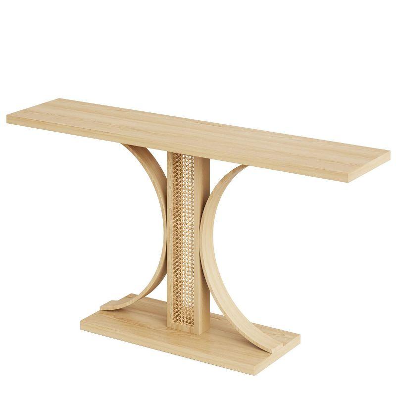 Tribesigns 55 Inches Rattan Console Table, Farmhouse Hallway Table, Light Brown