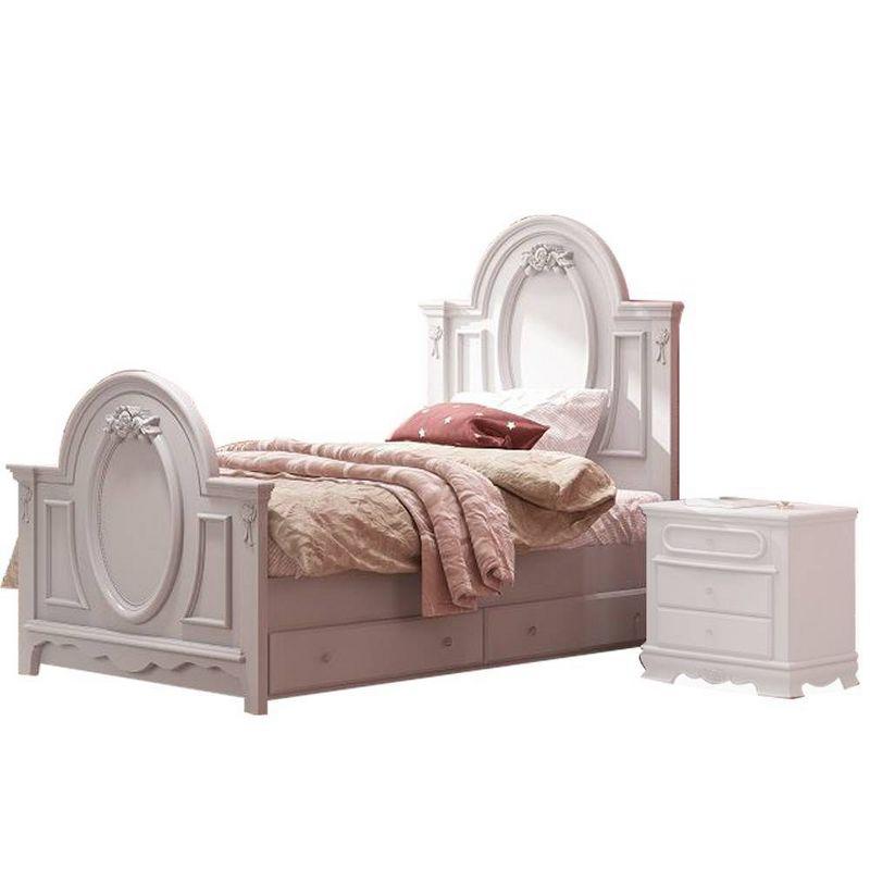 Flora Full White Upholstered Poster Bed with Wood Frame