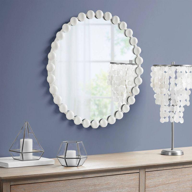 Marlowe 27" White Beaded Round Wall Mirror