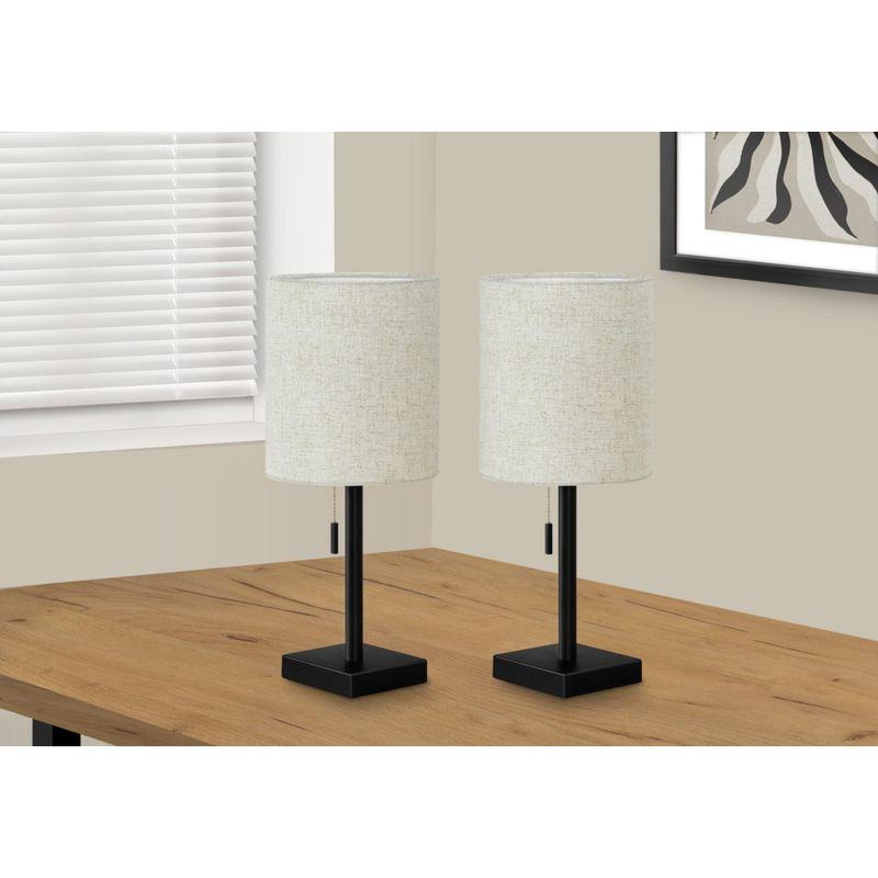 Set of 2 Black Metal Table Lamps with Beige Drum Shades and USB Ports