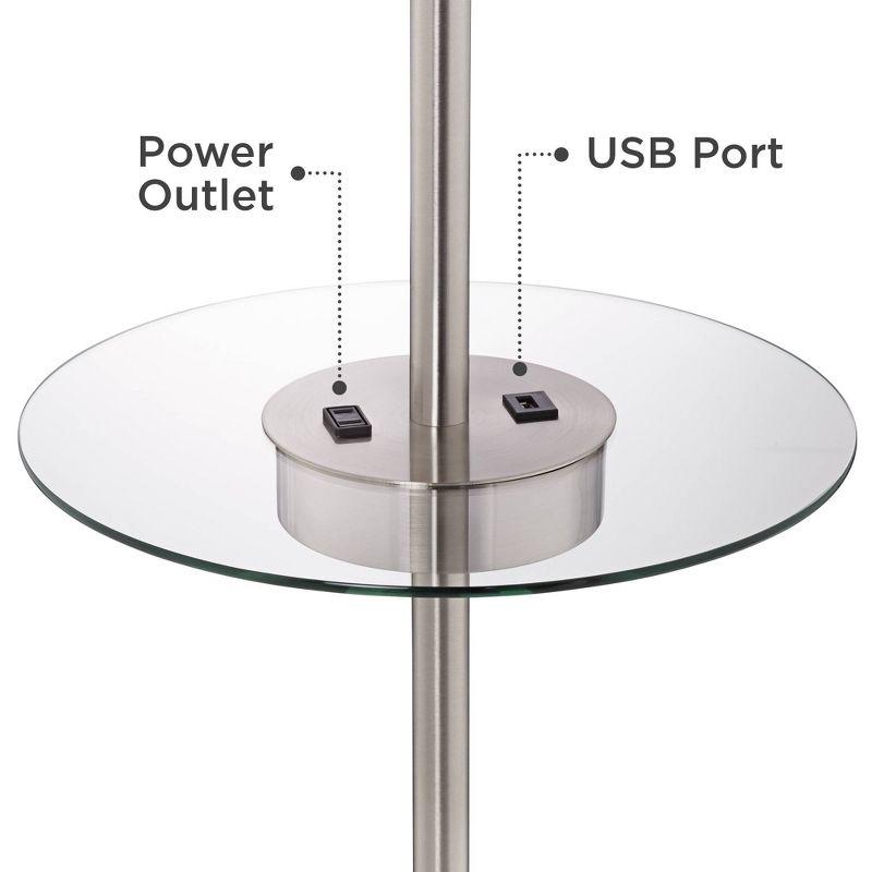 360 Lighting Caper Modern Floor Lamp with Tray Table 60 1/2" Tall Brushed Nickel USB and AC Power Outlet Off White Fabric Drum Shade for Living Room