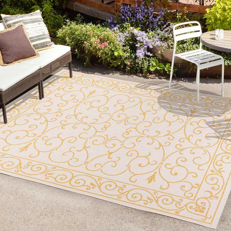 5' x 8' Charleston Vintage Filigree Textured Weave Indoor/Outdoor Area Rug, Cream/Yellow - JONATHAN Y